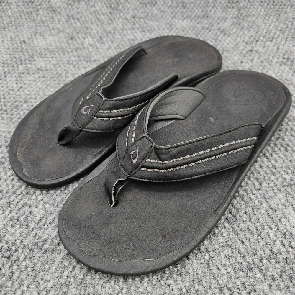 Olukai Hokua (Men's Size 11) Black Flip Flops Thong Sandals Beach Casual Slip On